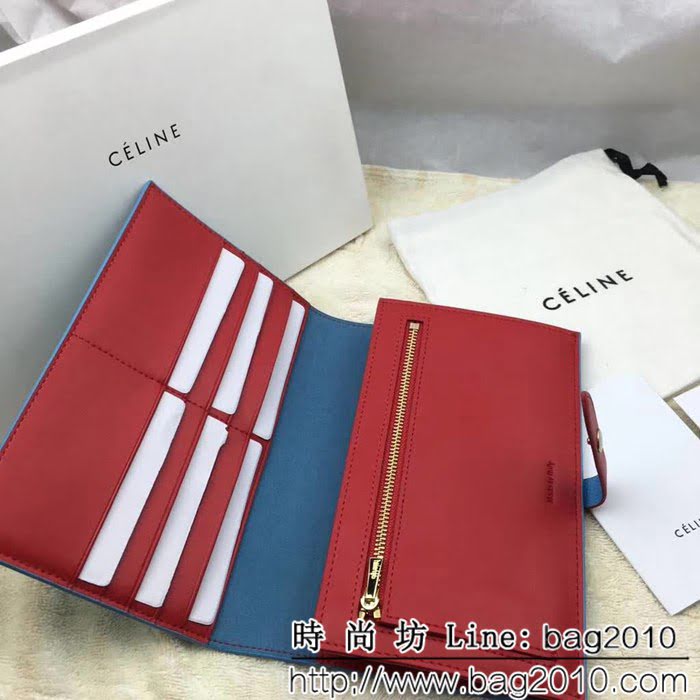 CELINE賽琳原單 專櫃 手掌紋牛皮搭扣拼色錢夾 4148 SL1687